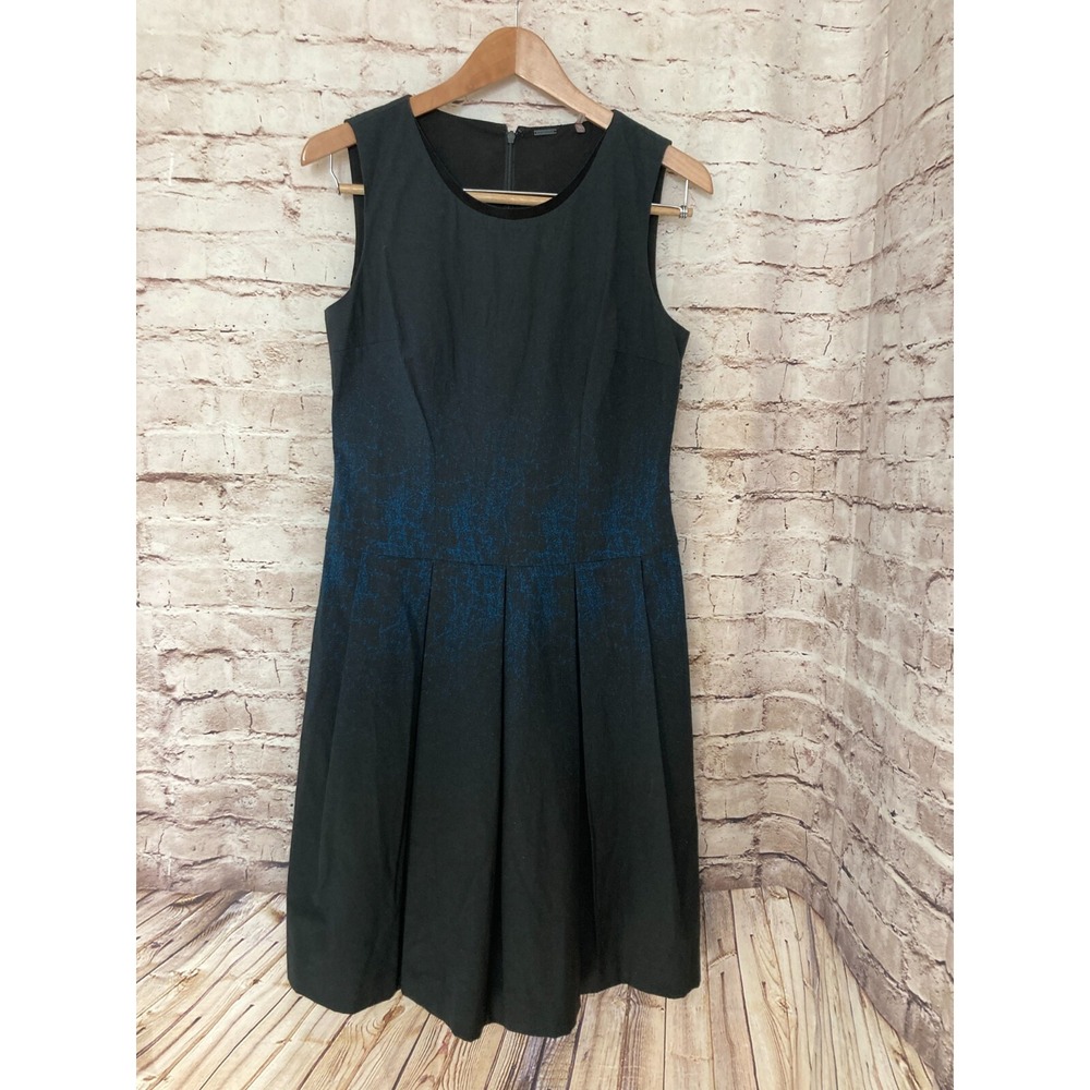 Elie Tahari Lamb Suede Dress Womens 8 Midi A Line Black Blue Ombre Puff - Picture 1 of 16